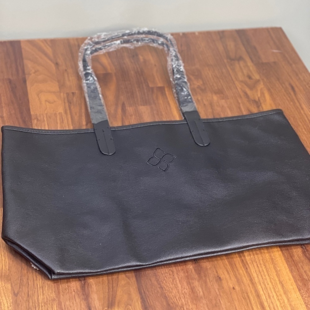 Black Faux Leather Tote Bag NEW